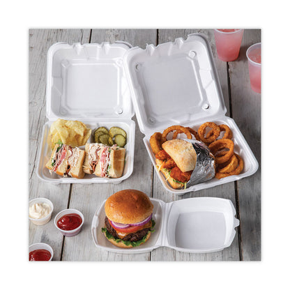 Foam Hinged Lid Container, Single Tab Lock, 6 x 6 x 3, White, 500/Carton