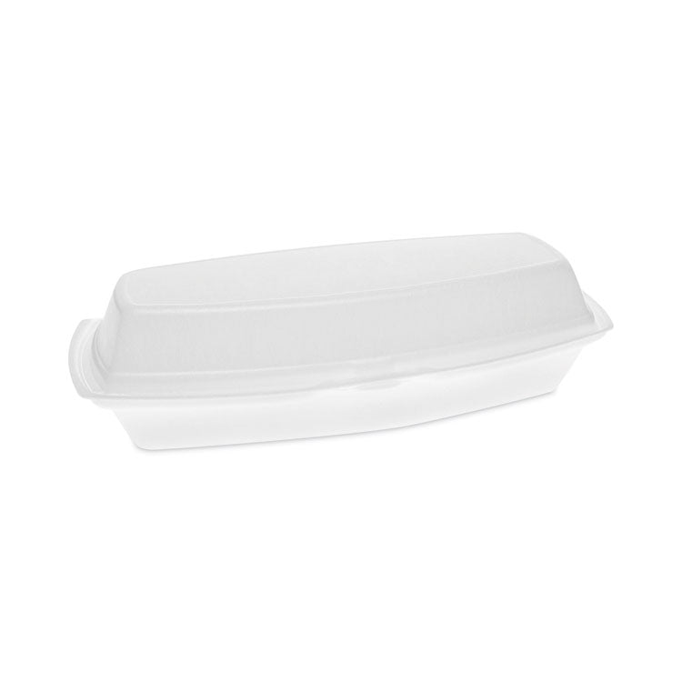 Foam Hinged Lid Container, Single Tab Lock Hot Dog, 7.25" x 3" x 2", White, 504/Carton