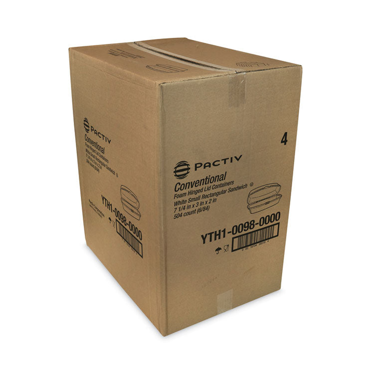 Foam Hinged Lid Container, Single Tab Lock Hot Dog, 7.25" x 3" x 2", White, 504/Carton