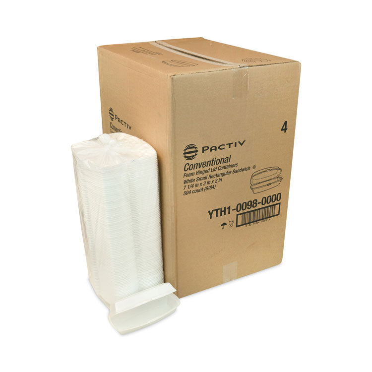 Foam Hinged Lid Container, Single Tab Lock Hot Dog, 7.25" x 3" x 2", White, 504/Carton