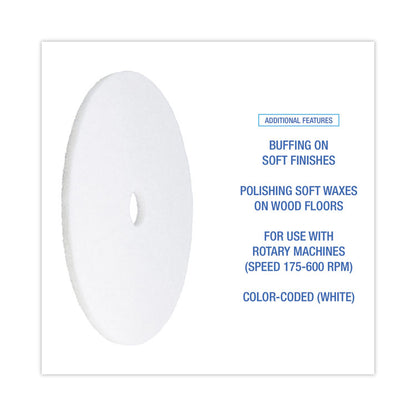 Polishing Floor Pads, 24" Diameter, White, 5/Carton