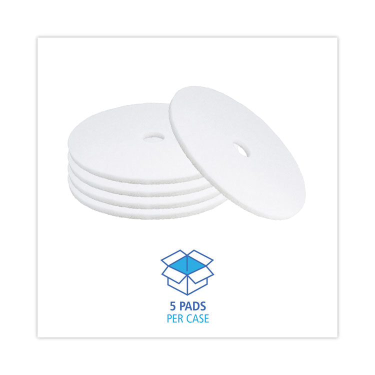Polishing Floor Pads, 24" Diameter, White, 5/Carton
