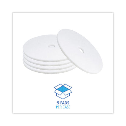 Polishing Floor Pads, 24" Diameter, White, 5/Carton