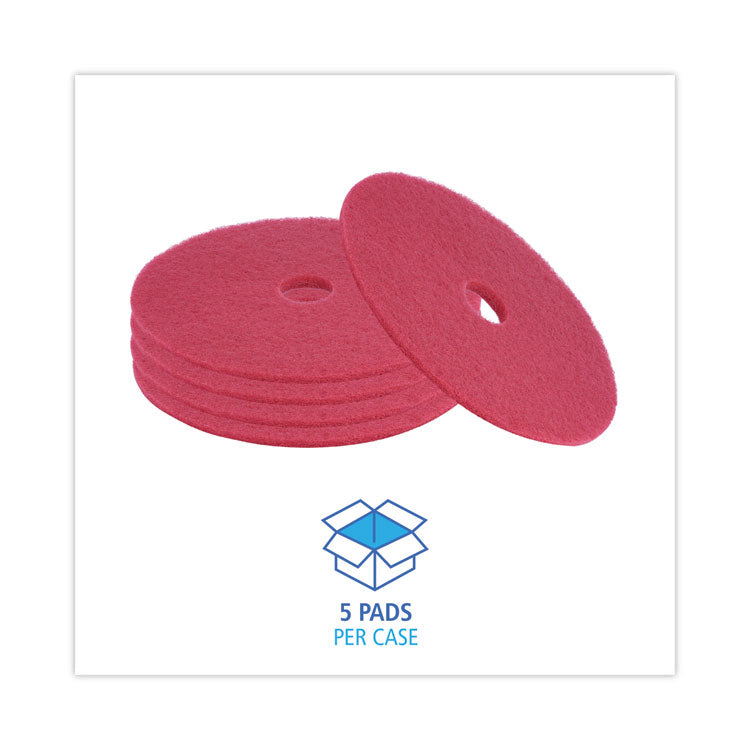 Buffing Floor Pads, 21" Diameter, Red, 5/Carton