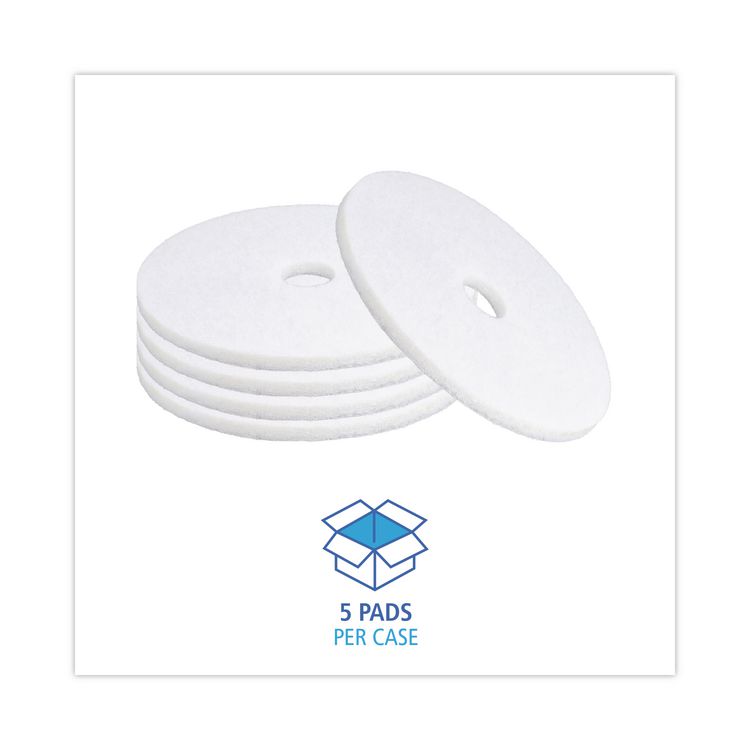 Polishing Floor Pads, 20" Diameter, White, 5/Carton