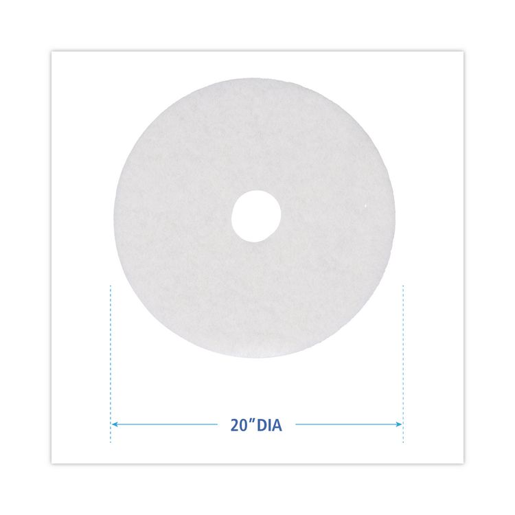 Polishing Floor Pads, 20" Diameter, White, 5/Carton