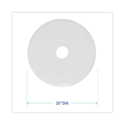 Polishing Floor Pads, 20" Diameter, White, 5/Carton