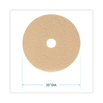 Burnishing Floor Pads, 20" Diameter, Tan, 5/Carton