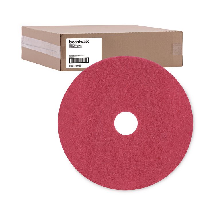Buffing Floor Pads, 20" Diameter, Red, 5/Carton