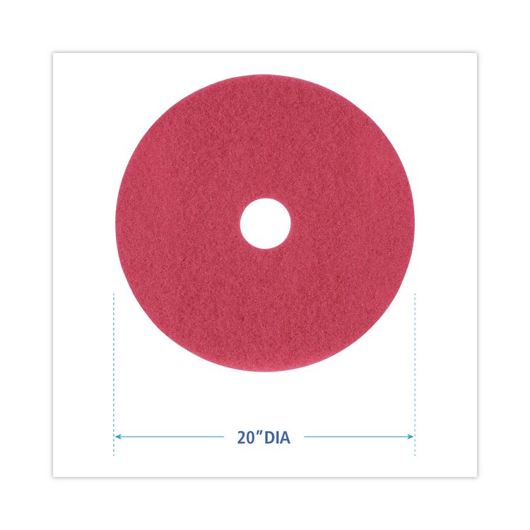 Buffing Floor Pads, 20" Diameter, Red, 5/Carton