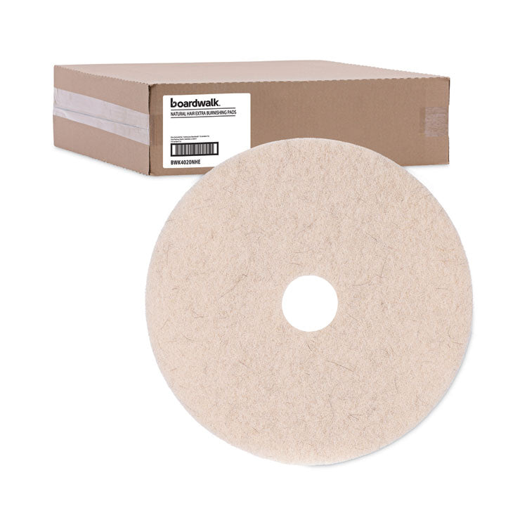 Natural Hog Hair Burnishing Floor Pads, 20" Diameter, Tan, 5/Carton