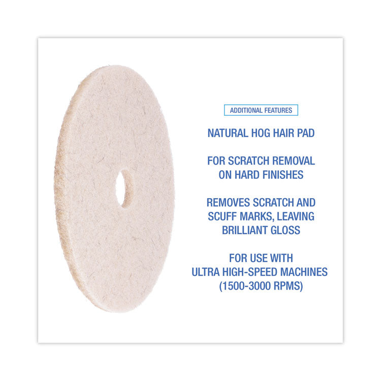 Natural Hog Hair Burnishing Floor Pads, 20" Diameter, Tan, 5/Carton