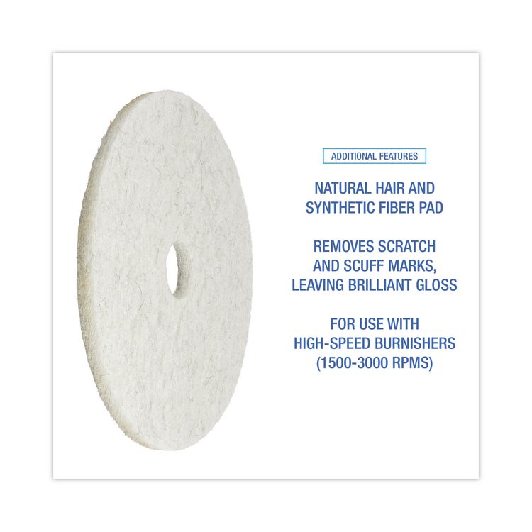 Natural Burnishing Floor Pads, 20" Diameter, White, 5/Carton