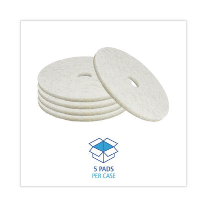 Natural Burnishing Floor Pads, 20" Diameter, White, 5/Carton