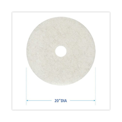 Natural Burnishing Floor Pads, 20" Diameter, White, 5/Carton