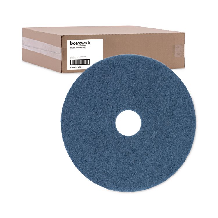 Scrubbing Floor Pads, 20" Diameter, Blue, 5/Carton
