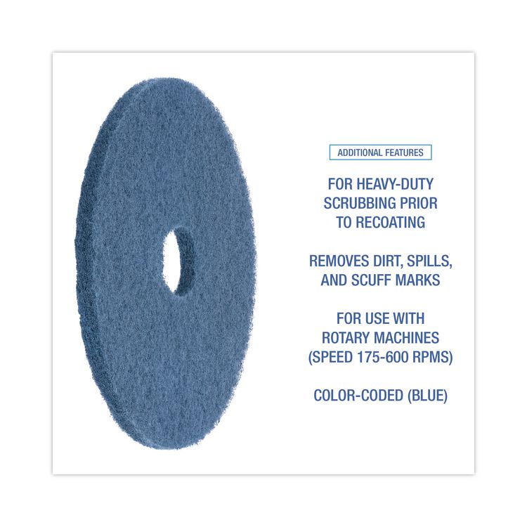 Scrubbing Floor Pads, 20" Diameter, Blue, 5/Carton