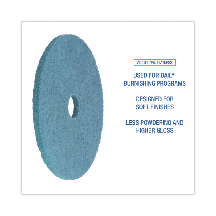 Burnishing Floor Pads, 20" Diameter, Aqua, 5/Carton