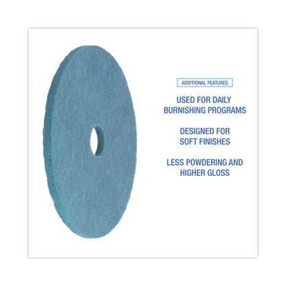 Burnishing Floor Pads, 20" Diameter, Aqua, 5/Carton