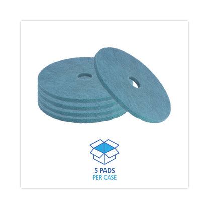 Burnishing Floor Pads, 20" Diameter, Aqua, 5/Carton