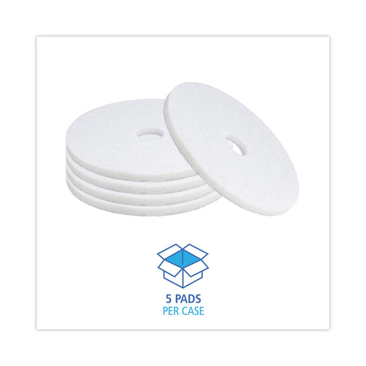 Polishing Floor Pads, 19" Diameter, White, 5/Carton