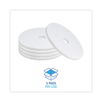 Polishing Floor Pads, 19" Diameter, White, 5/Carton