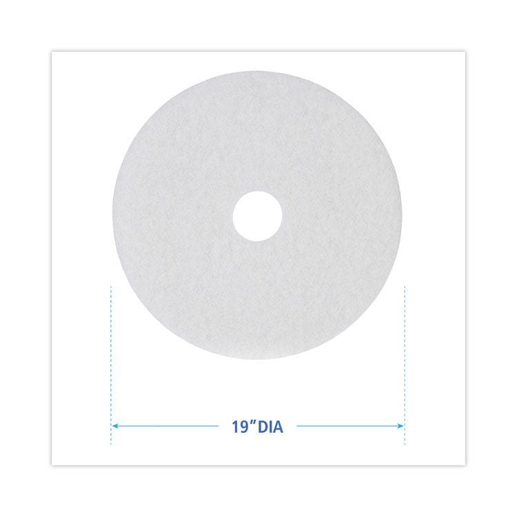Polishing Floor Pads, 19" Diameter, White, 5/Carton