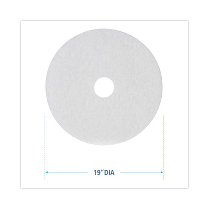 Polishing Floor Pads, 19" Diameter, White, 5/Carton