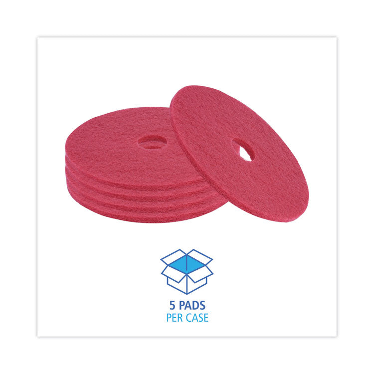 Buffing Floor Pads, 19" Diameter, Red, 5/Carton