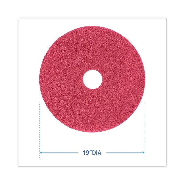 Buffing Floor Pads, 19" Diameter, Red, 5/Carton