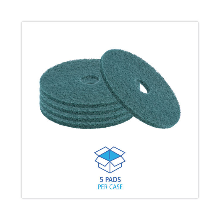 Heavy-Duty Scrubbing Floor Pads, 19" Diameter, Green, 5/Carton