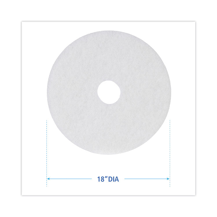 Polishing Floor Pads, 18" Diameter, White, 5/Carton