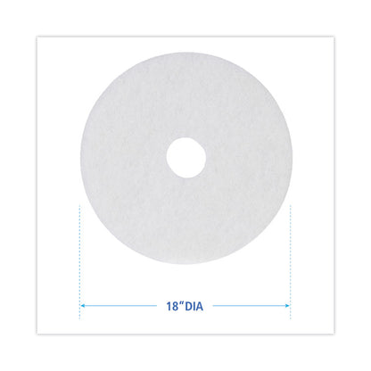 Polishing Floor Pads, 18" Diameter, White, 5/Carton