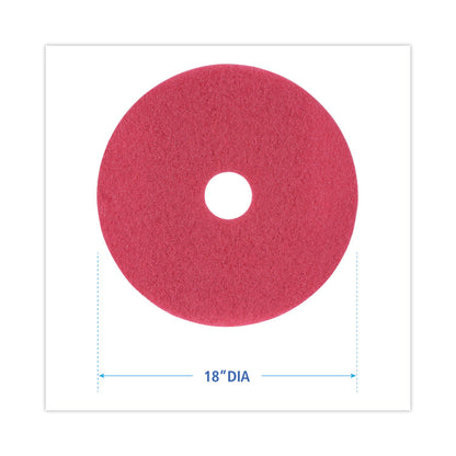 Buffing Floor Pads, 18" Diameter, Red, 5/Carton