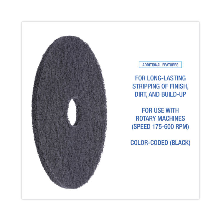 Stripping Floor Pads, 18" Diameter, Black, 5/Carton