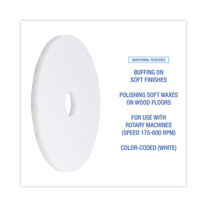 Polishing Floor Pads, 17" Diameter, White, 5/Carton