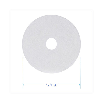 Polishing Floor Pads, 17" Diameter, White, 5/Carton