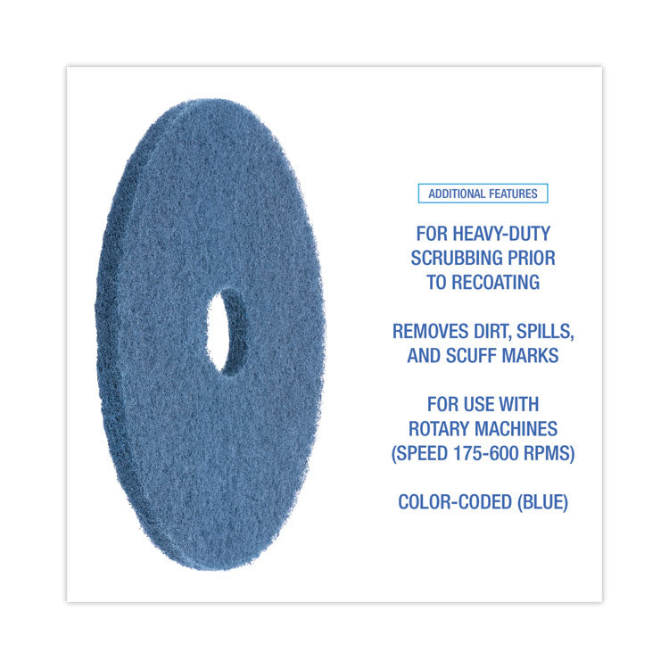 Scrubbing Floor Pads, 17" Diameter, Blue, 5/Carton