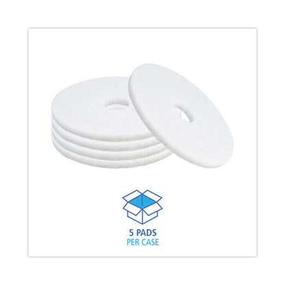 Polishing Floor Pads, 16" Diameter, White, 5/Carton