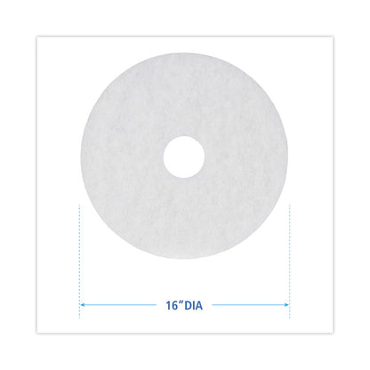 Polishing Floor Pads, 16" Diameter, White, 5/Carton