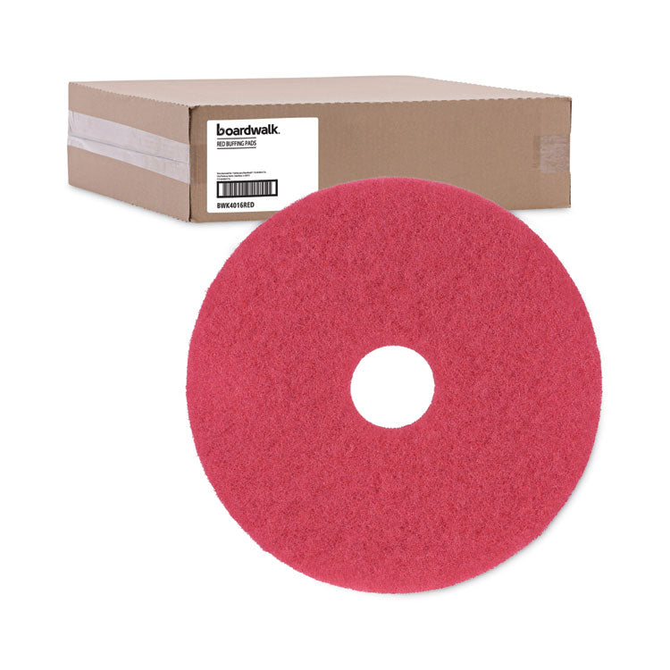 Buffing Floor Pads, 16" Diameter, Red, 5/Carton