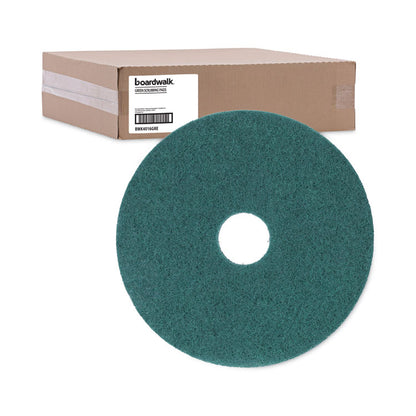 Heavy-Duty Scrubbing Floor Pads, 16" Diameter, Green, 5/Carton