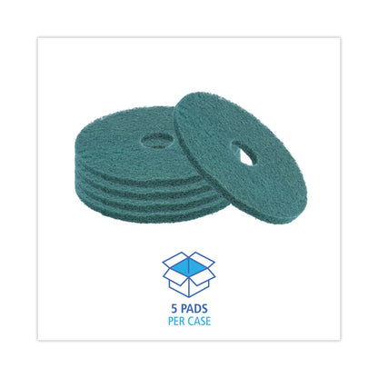 Heavy-Duty Scrubbing Floor Pads, 16" Diameter, Green, 5/Carton