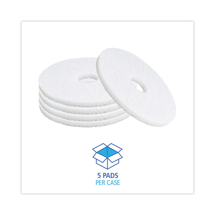 Polishing Floor Pads, 15" Diameter, White, 5/Carton