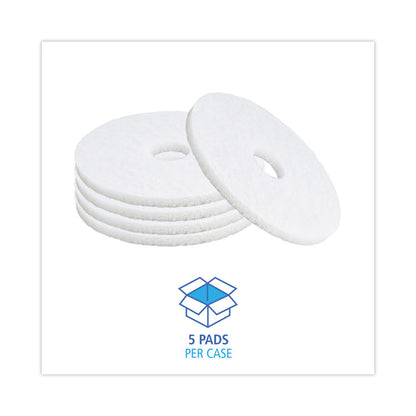 Polishing Floor Pads, 15" Diameter, White, 5/Carton