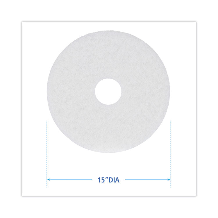 Polishing Floor Pads, 15" Diameter, White, 5/Carton