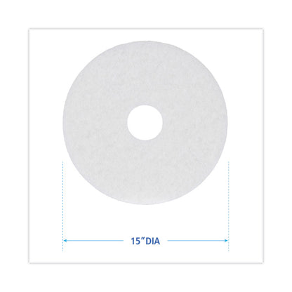 Polishing Floor Pads, 15" Diameter, White, 5/Carton
