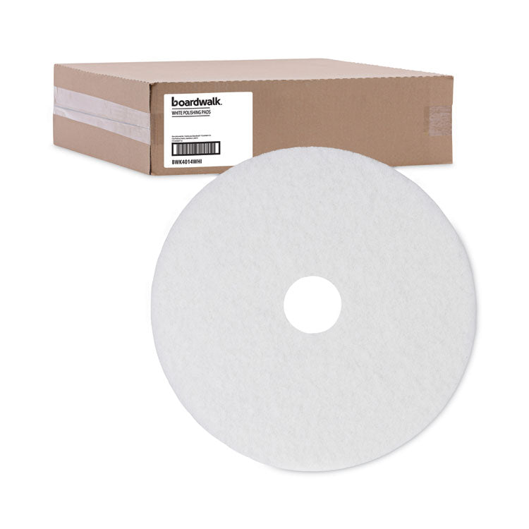 Polishing Floor Pads, 14" Diameter, White, 5/Carton
