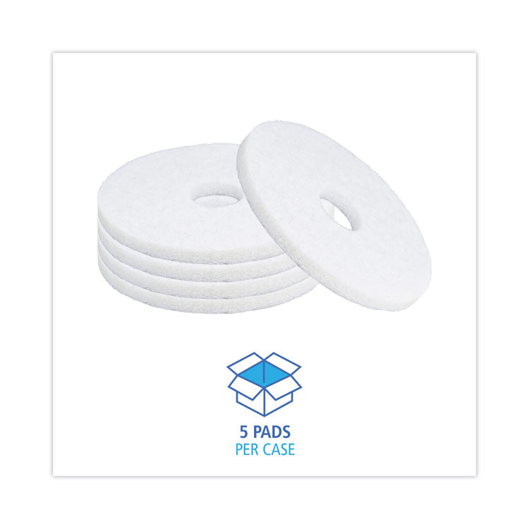 Polishing Floor Pads, 14" Diameter, White, 5/Carton
