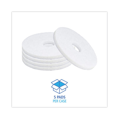 Polishing Floor Pads, 14" Diameter, White, 5/Carton